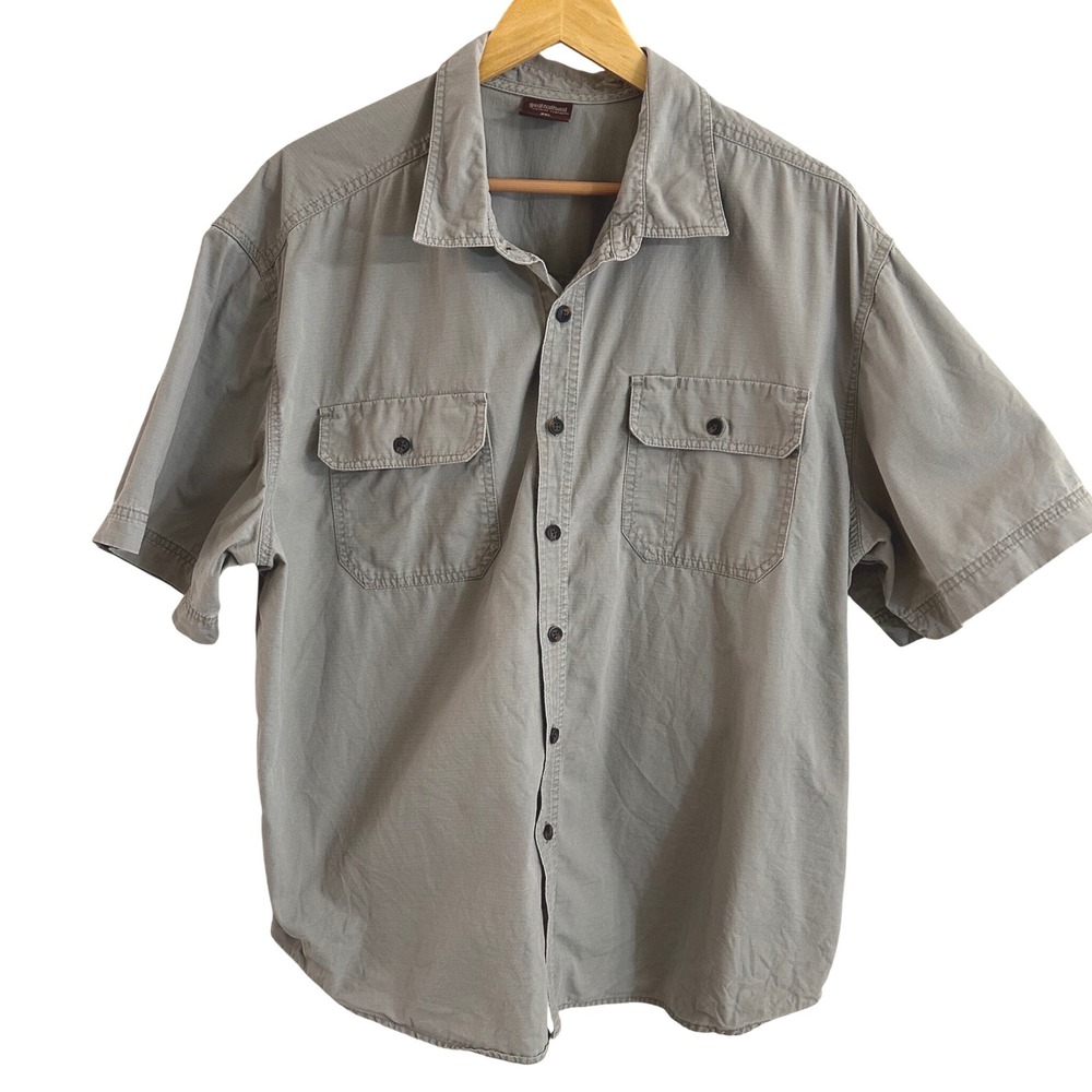 Great Northwest‎ Mens XXL Gray Ripstop Cotton Short Sleeve Button Down Shirt